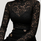 Women’s Lace High Neck Top Elegant Slim Fit Blouse