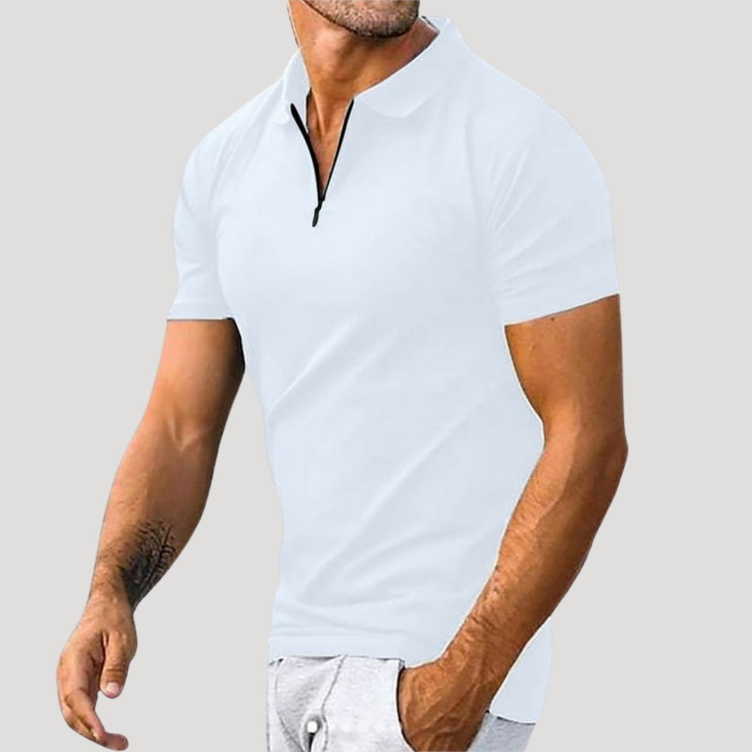 Mens Polo Shirt Short Sleeve Casual Shirt Zip Collar