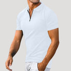 Mens Polo Shirt Short Sleeve Casual Shirt Zip Collar