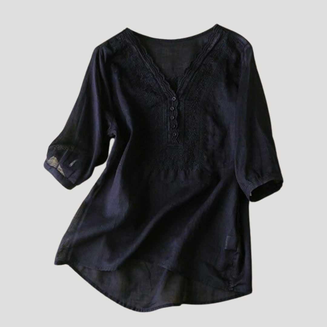 Women’s Blouse V Neck Short Sleeve Embroidered Casual Loose
