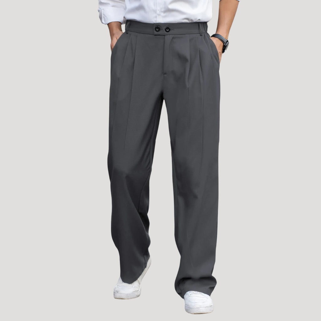 Men’s High Waisted Pleated Trousers Relaxed Fit Casual Pants