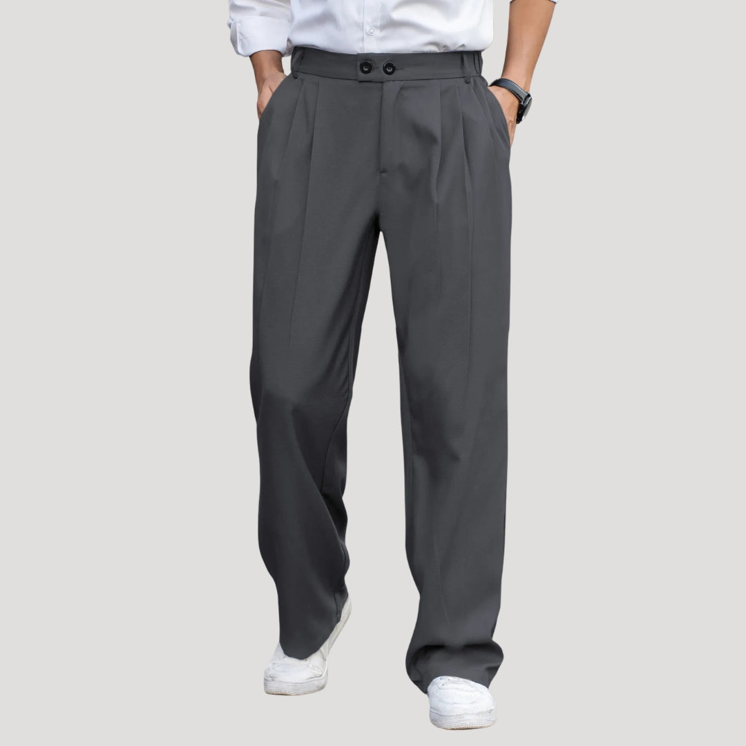 Men’s High Waisted Pleated Trousers Relaxed Fit Casual Pants