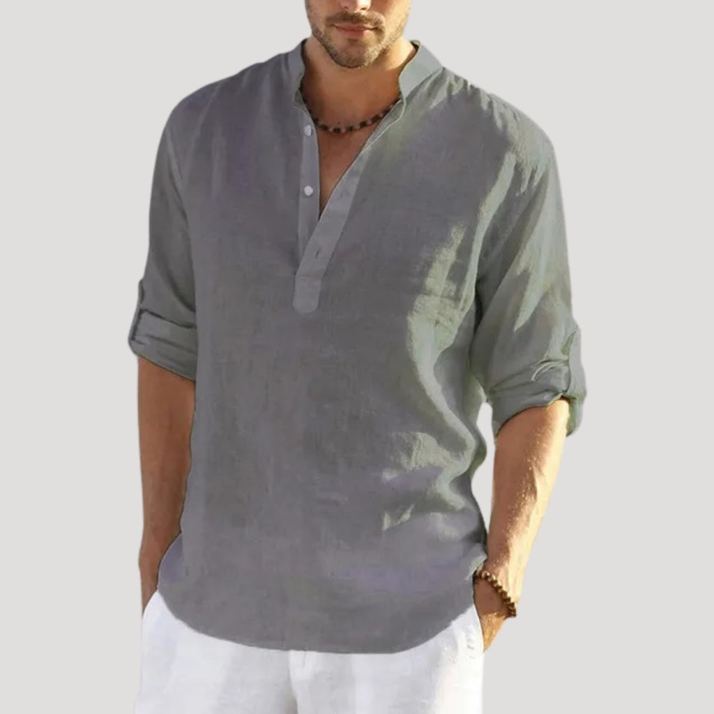 Men’s Linen Shirt Long Sleeve Casual Button Up Summer Top