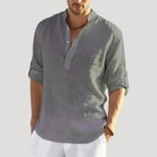 Men’s Linen Shirt Long Sleeve Casual Button Up Summer Top