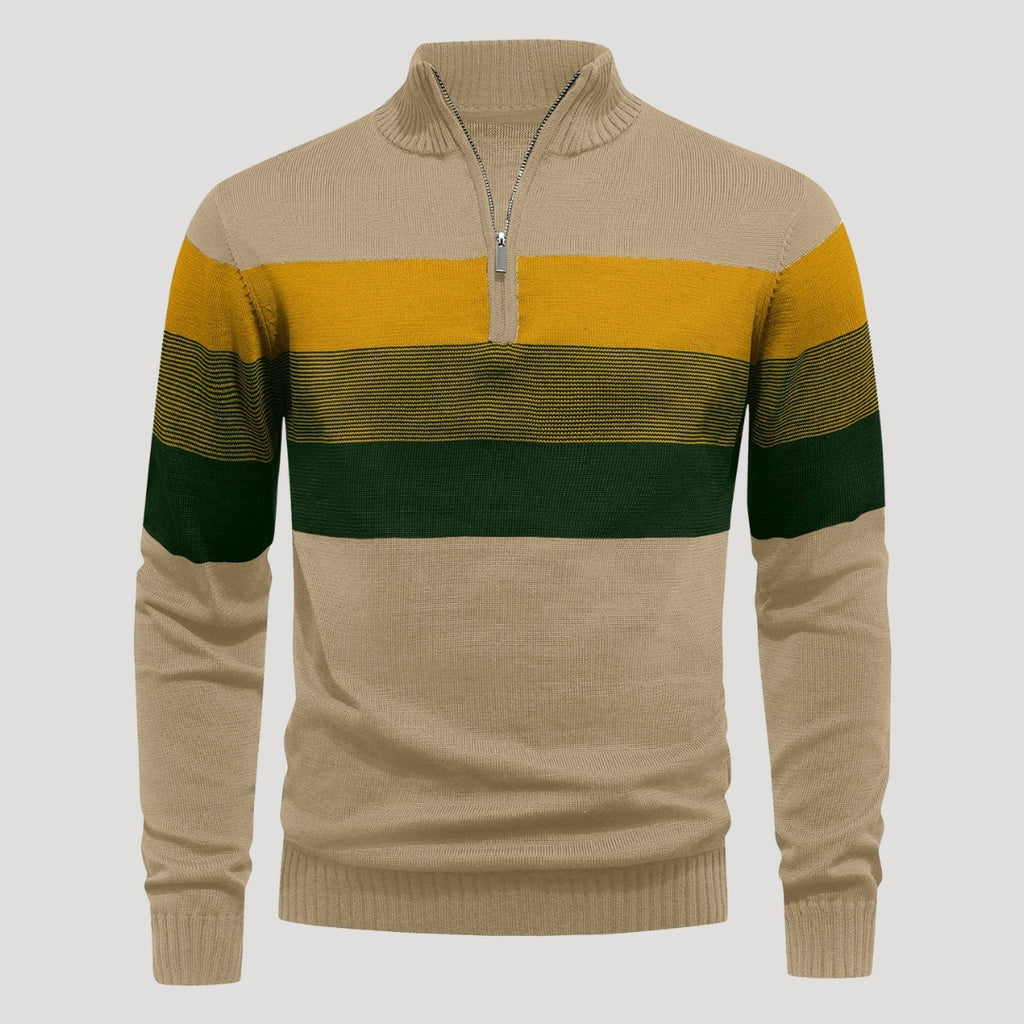 Men’s Striped Quarter Zip Sweater Casual Knit Pullover Top