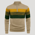 Men’s Striped Quarter Zip Sweater Casual Knit Pullover Top