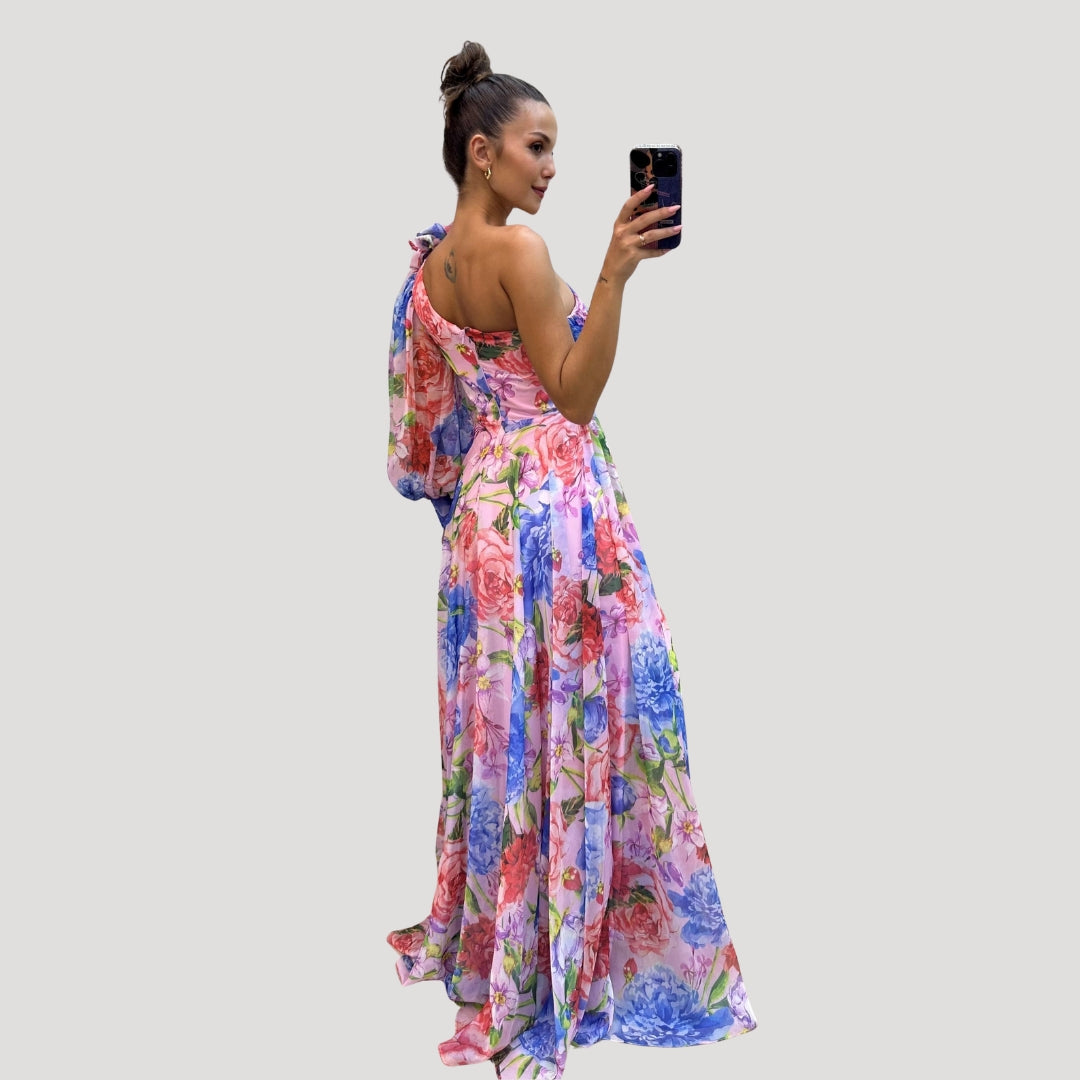 Women’s Formal Dress Maxi Floral One Shoulder Chiffon Slit