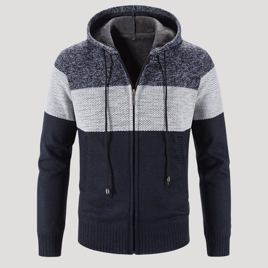 Men’s Tri Colour Knit Zip Hoodie Warm Casual Jacket