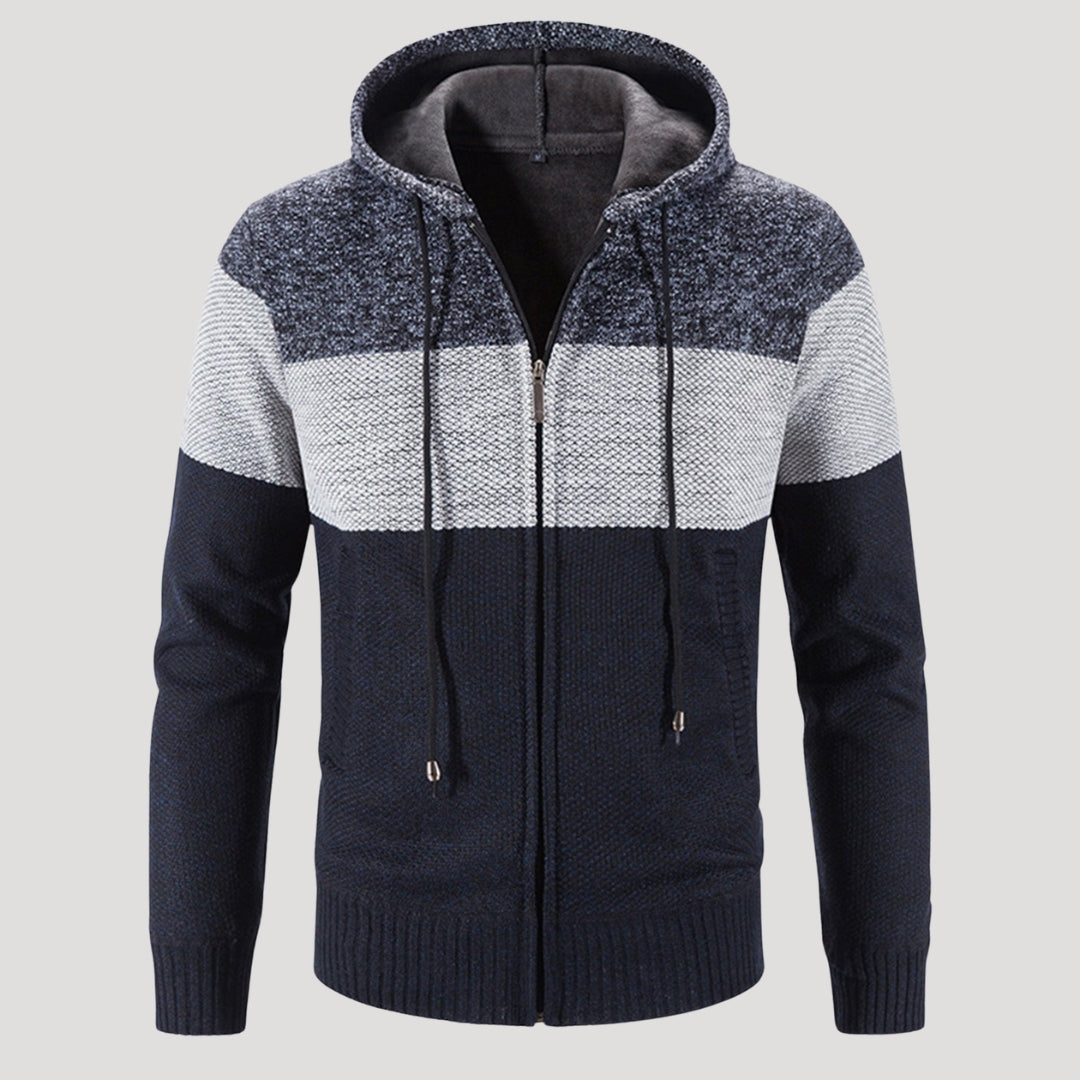 Men’s Tri Colour Knit Zip Hoodie Warm Casual Jacket