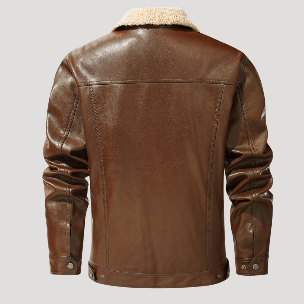 Men’s Faux Shearling Collar Leather Aviator Jacket