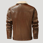 Men’s Faux Shearling Collar Leather Aviator Jacket