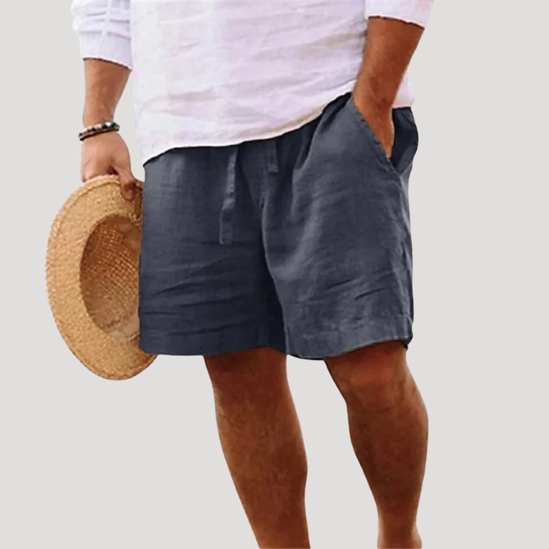 Men Linen Shorts Drawstring Waist Relaxed Fit