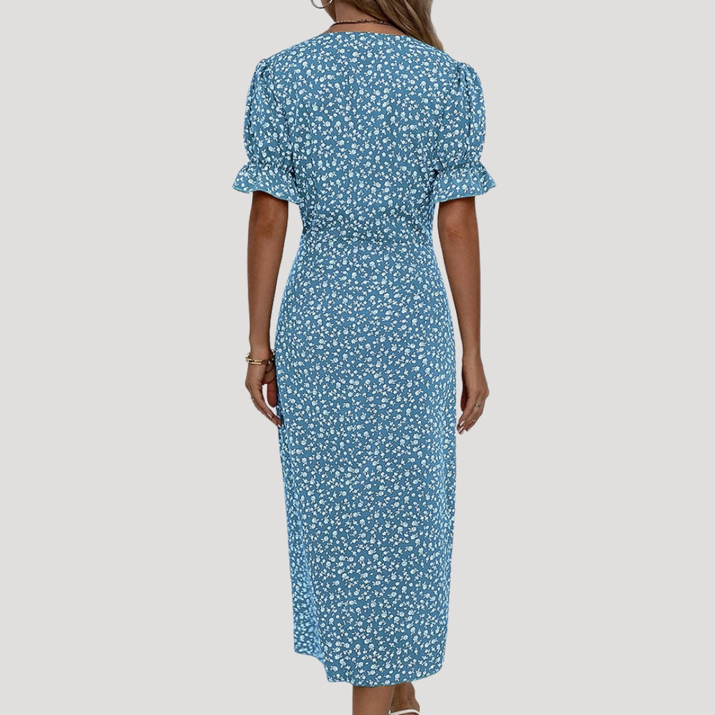 Women’s Summer Dress Midi Wrap Floral Casual V Neck