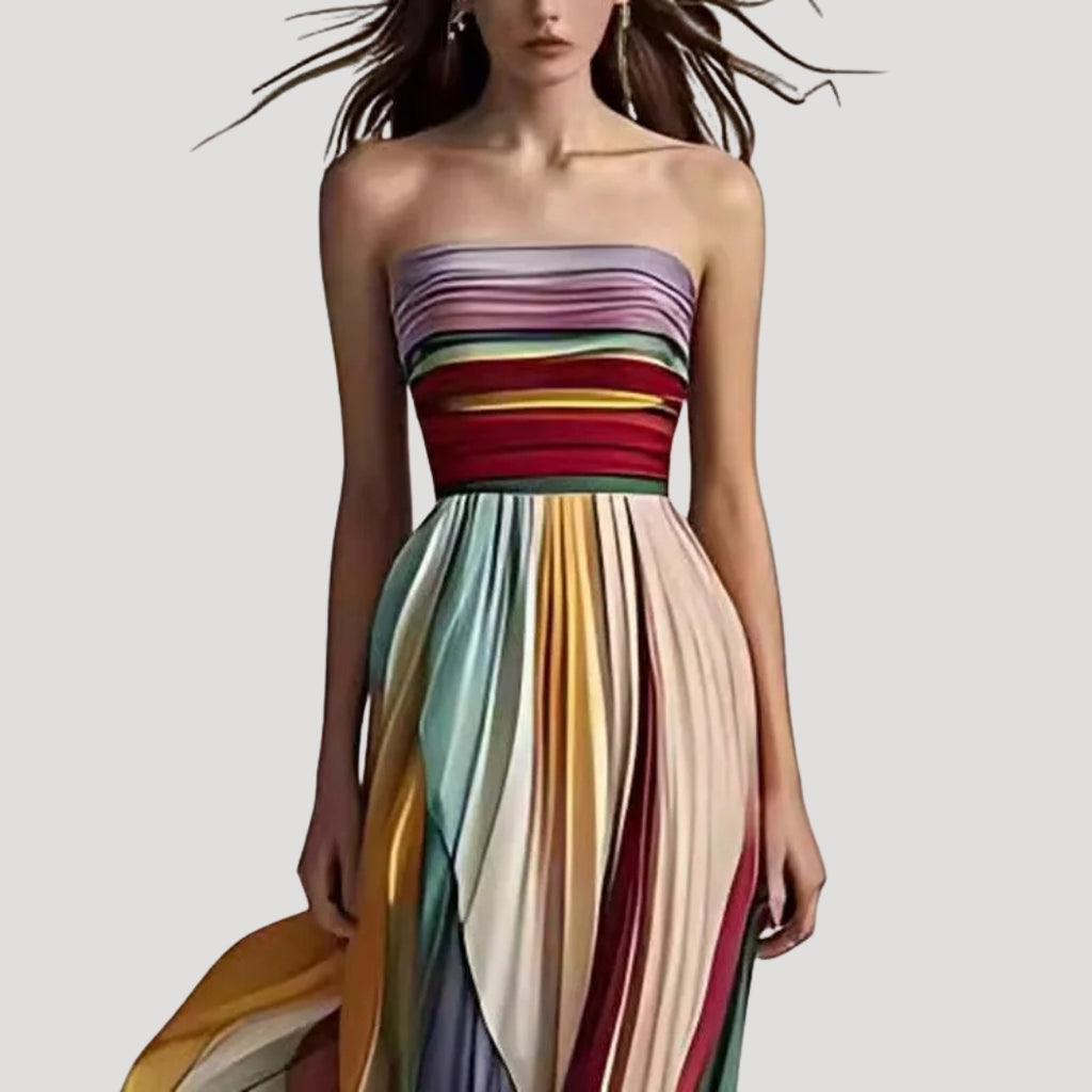 Women’s Maxi Dress Strapless Pleated Formal Evening Flowy