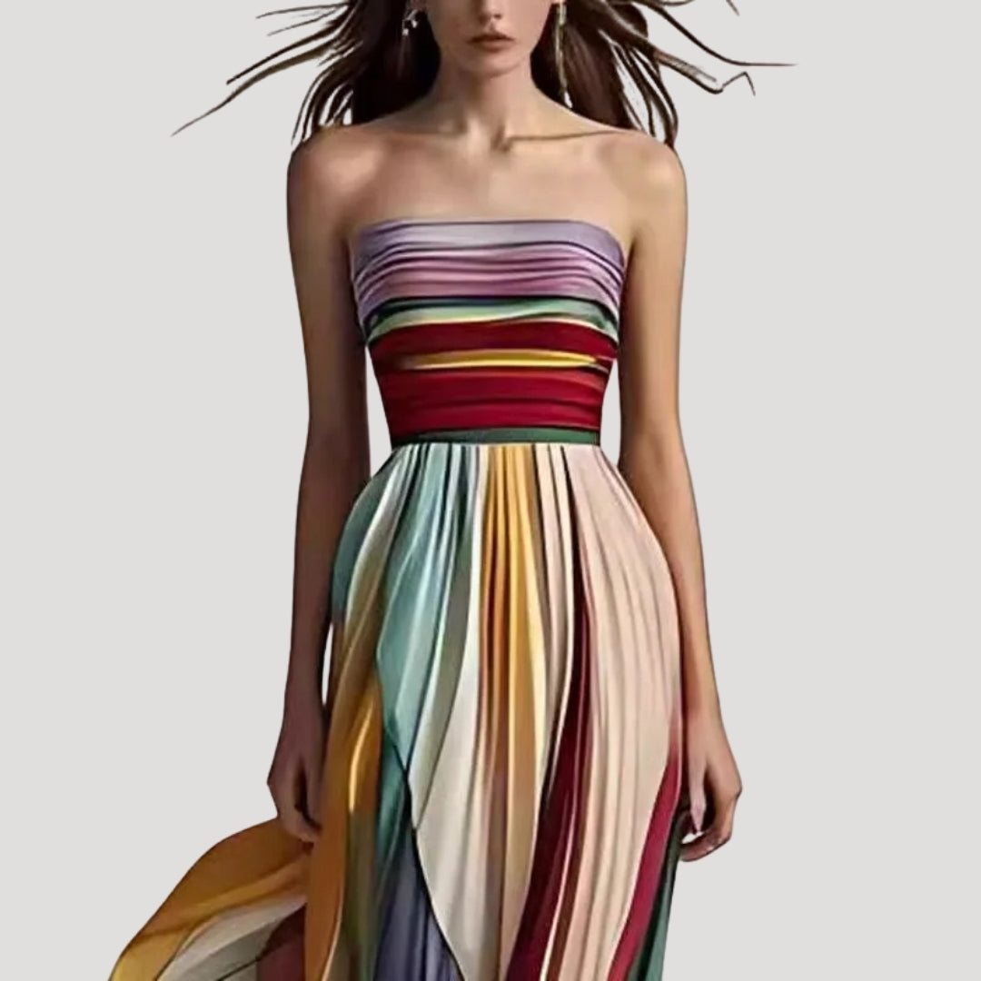 Women’s Maxi Dress Strapless Pleated Formal Evening Flowy