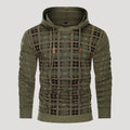 Men’s Plaid Knit Pullover Hoodie Textured Long Sleeve Sweater