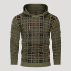 Men’s Plaid Knit Pullover Hoodie Textured Long Sleeve Sweater
