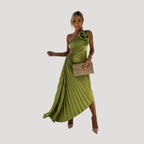 Women’s Dress Formal Cocktail Midi One Shoulder Pleated