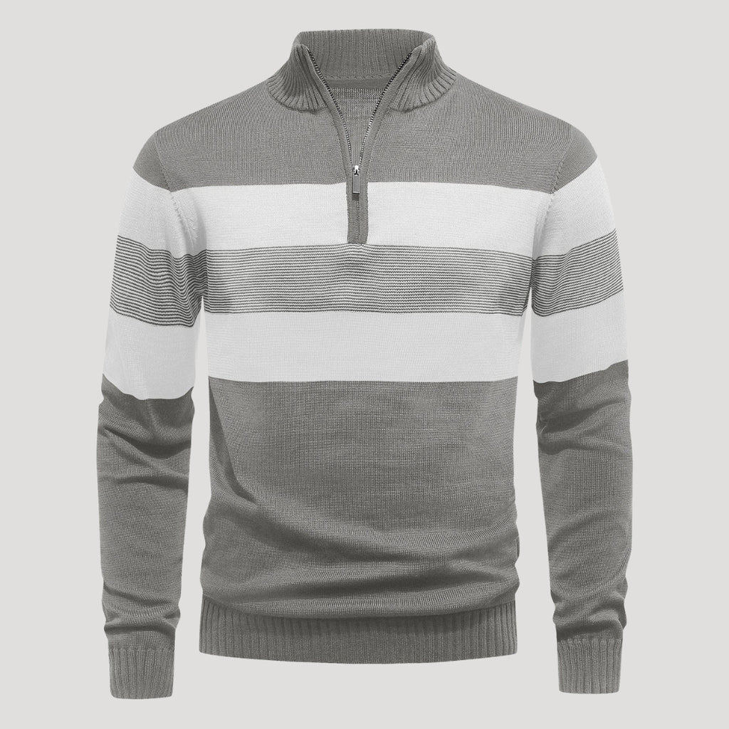 Men’s Striped Quarter Zip Sweater Casual Knit Pullover Top