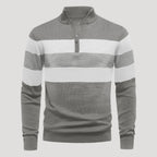 Men’s Striped Quarter Zip Sweater Casual Knit Pullover Top