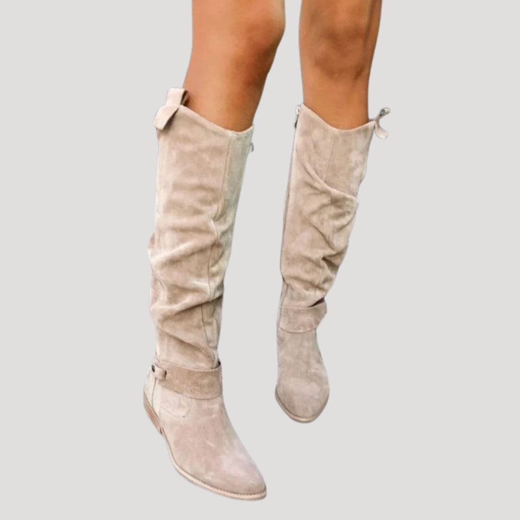 Women’s Slouchy Knee High Boots Low Heel Tall Fashion Shoes