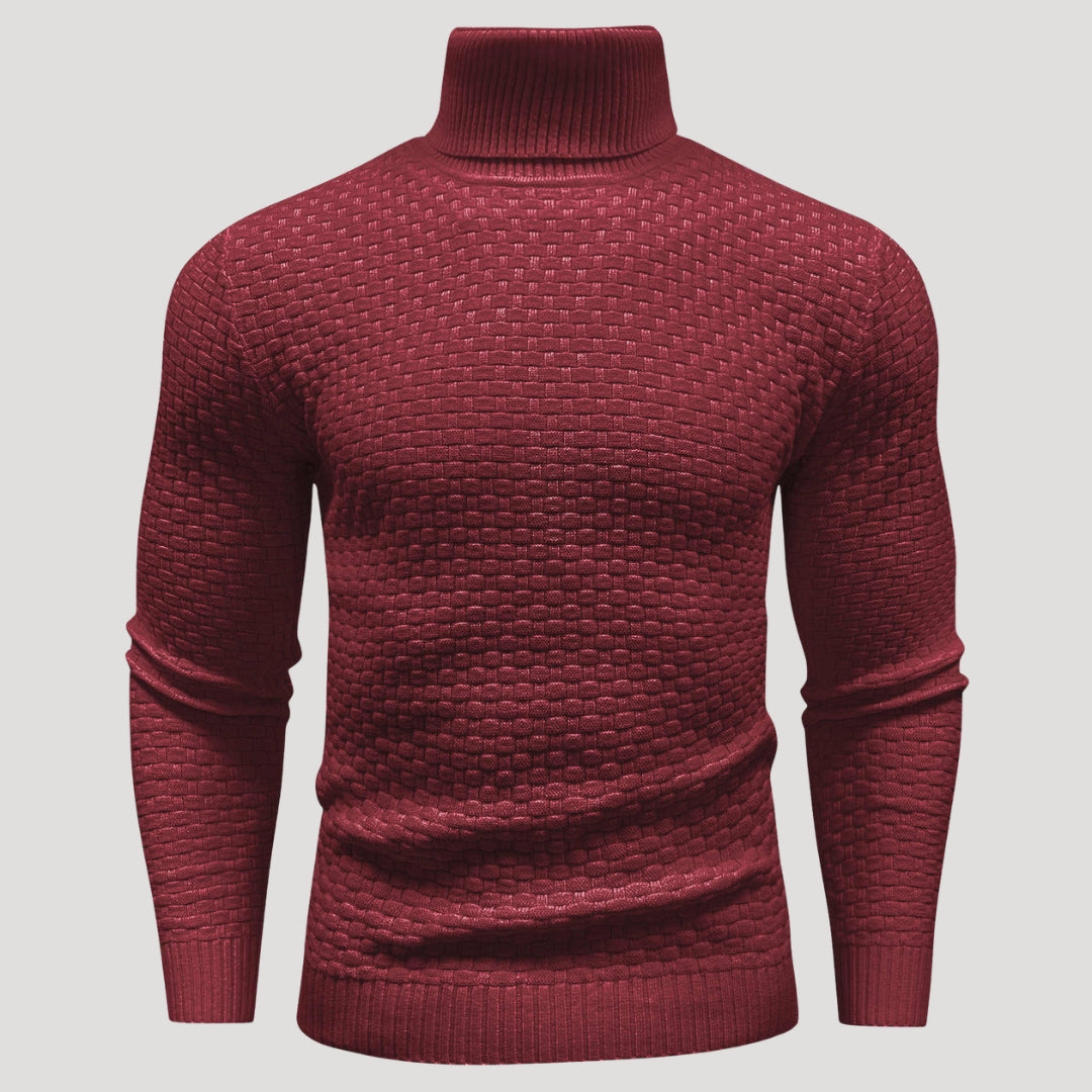 Men’s Textured Turtleneck Knit Sweater Casual Pullover Top