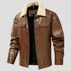 Men’s Faux Shearling Collar Leather Aviator Jacket