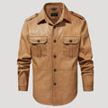 Men’s Leather Field Jacket Button Front Utility Outerwear
