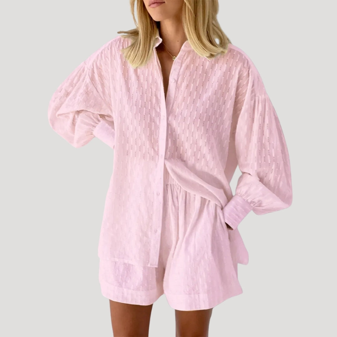 Women’s Matching Shirt and Shorts Co Ord Set Relaxed Fit Outfit