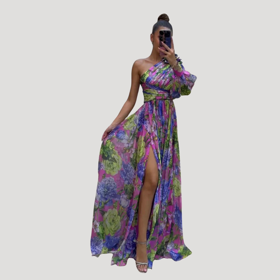 Women’s Formal Dress Maxi Floral One Shoulder Chiffon Slit