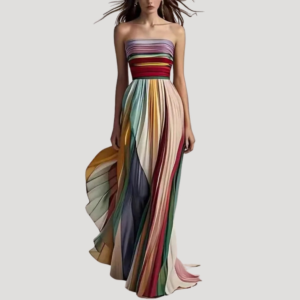 Women’s Maxi Dress Strapless Pleated Formal Evening Flowy