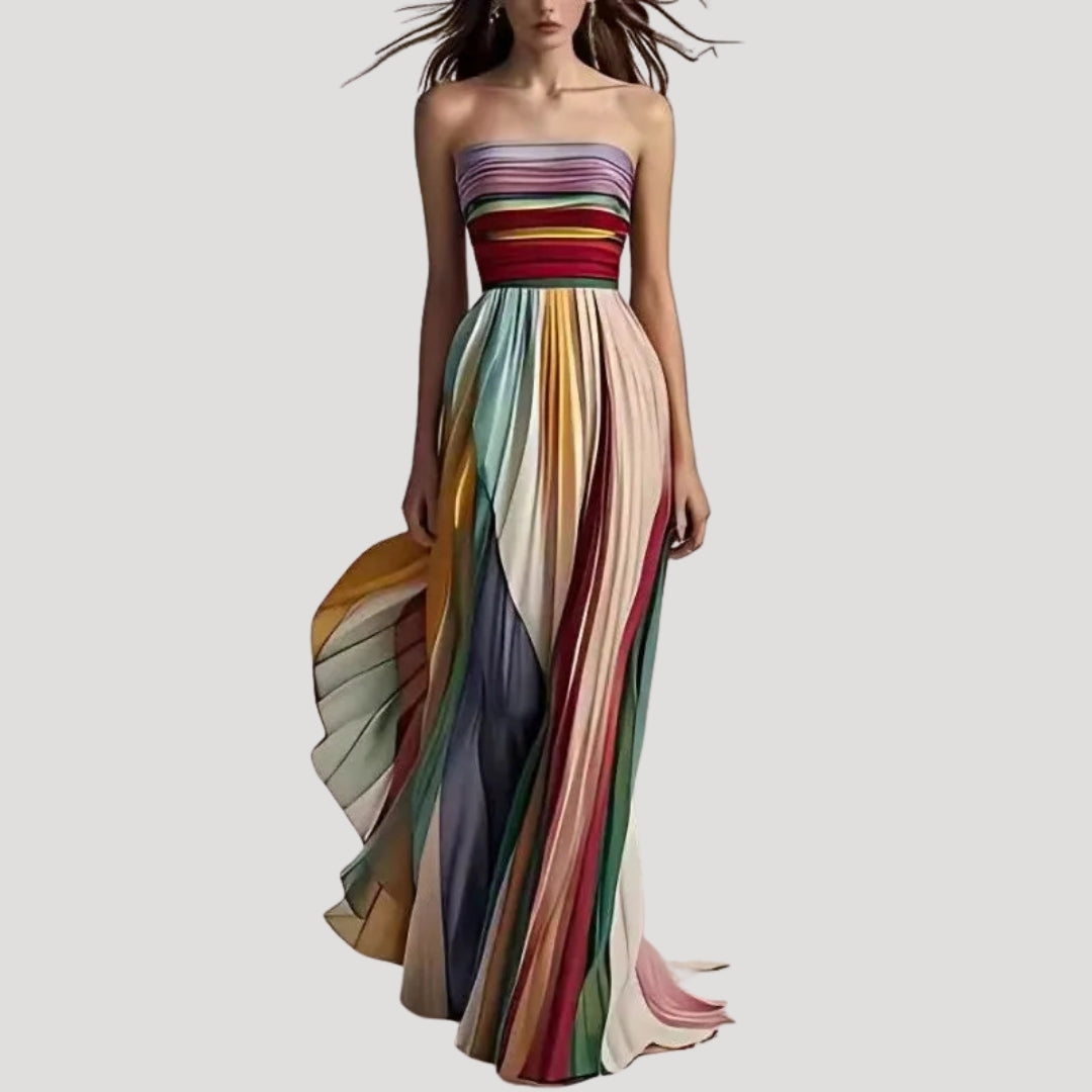 Women’s Maxi Dress Strapless Pleated Formal Evening Flowy