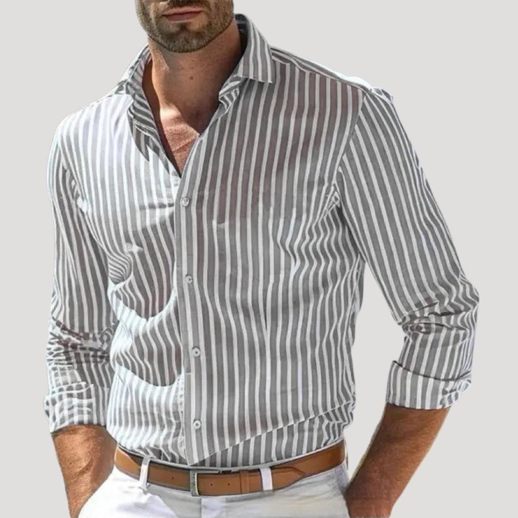 Men’s Striped Button Down Shirt Slim Fit Long Sleeve Top