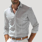 Men’s Striped Button Down Shirt Slim Fit Long Sleeve Top