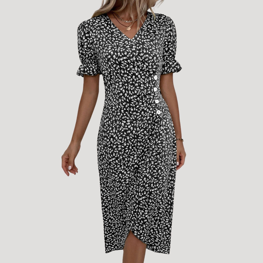 Women’s Summer Dress Midi Wrap Floral Casual V Neck