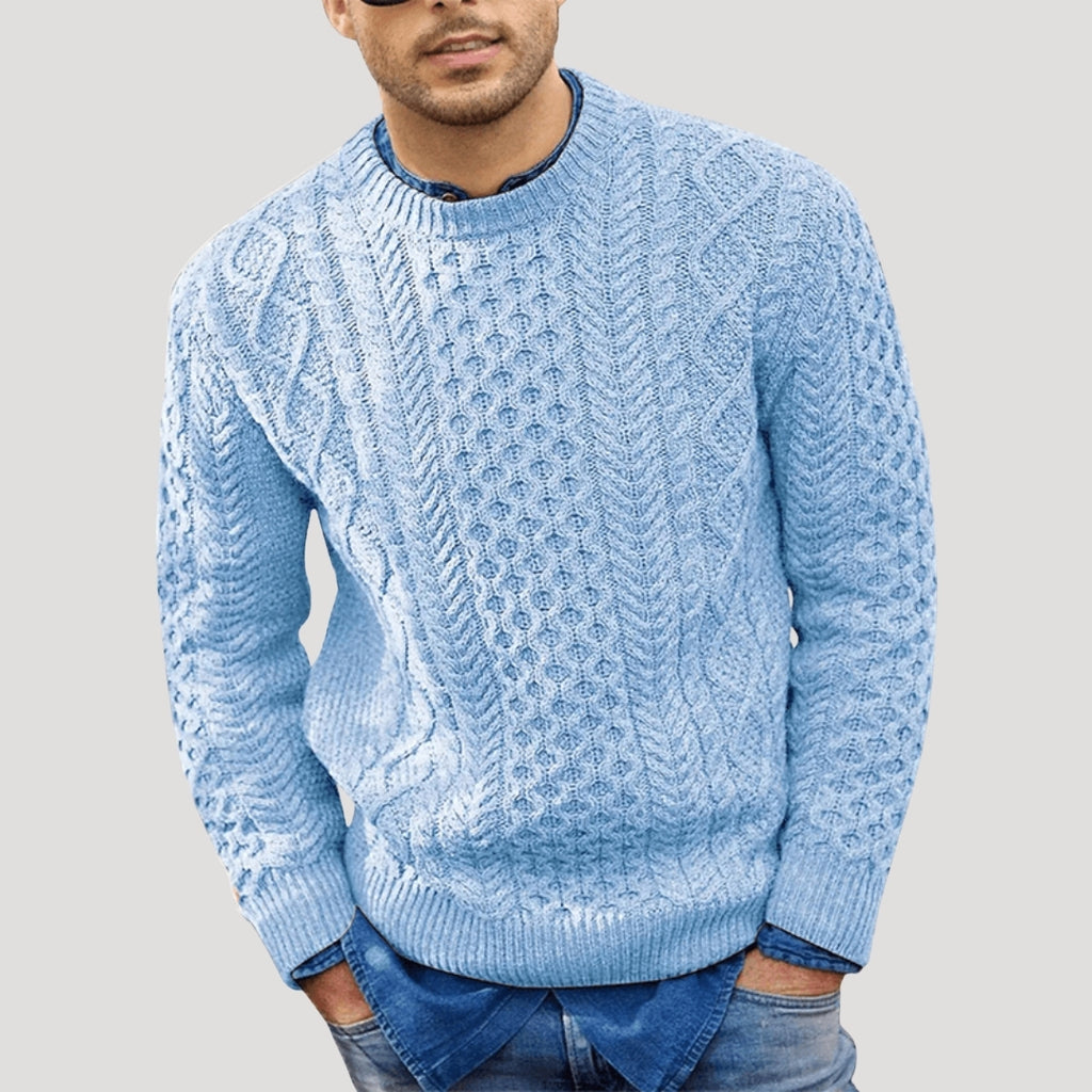 Men’s Cable Knit Sweater Crew Neck Textured Long Sleeve