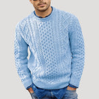 Men’s Cable Knit Sweater Crew Neck Textured Long Sleeve