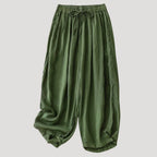 Women’s Linen Pants Loose Casual Elastic Waist Drawstring Cropped