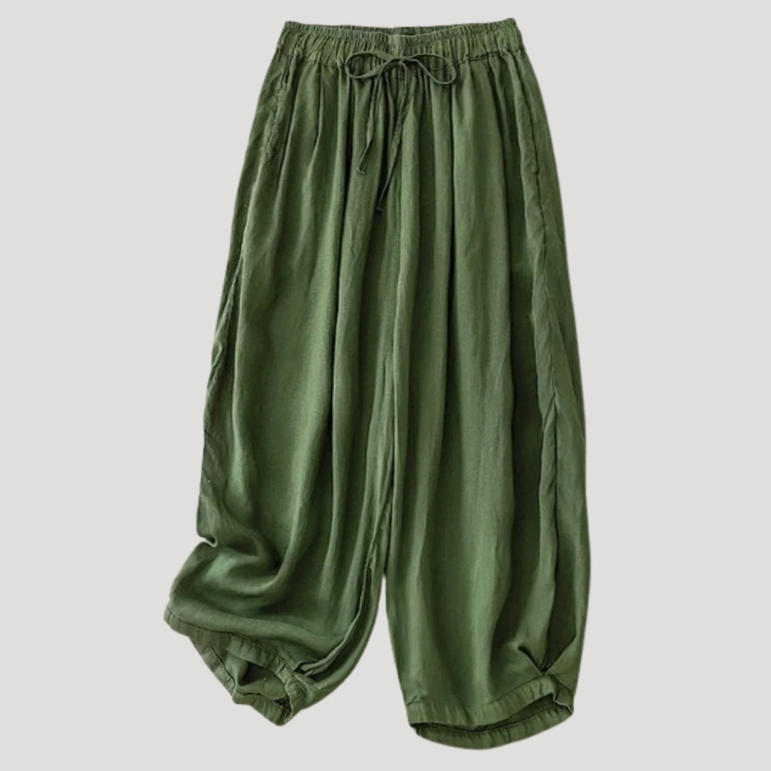Women’s Linen Pants Loose Casual Elastic Waist Drawstring Cropped