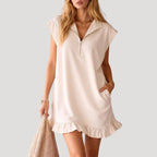 Women’s Mini Dress Summer Casual Shift Ruffle Zip