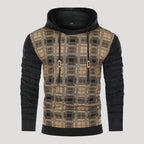 Men’s Plaid Knit Pullover Hoodie Textured Long Sleeve Sweater