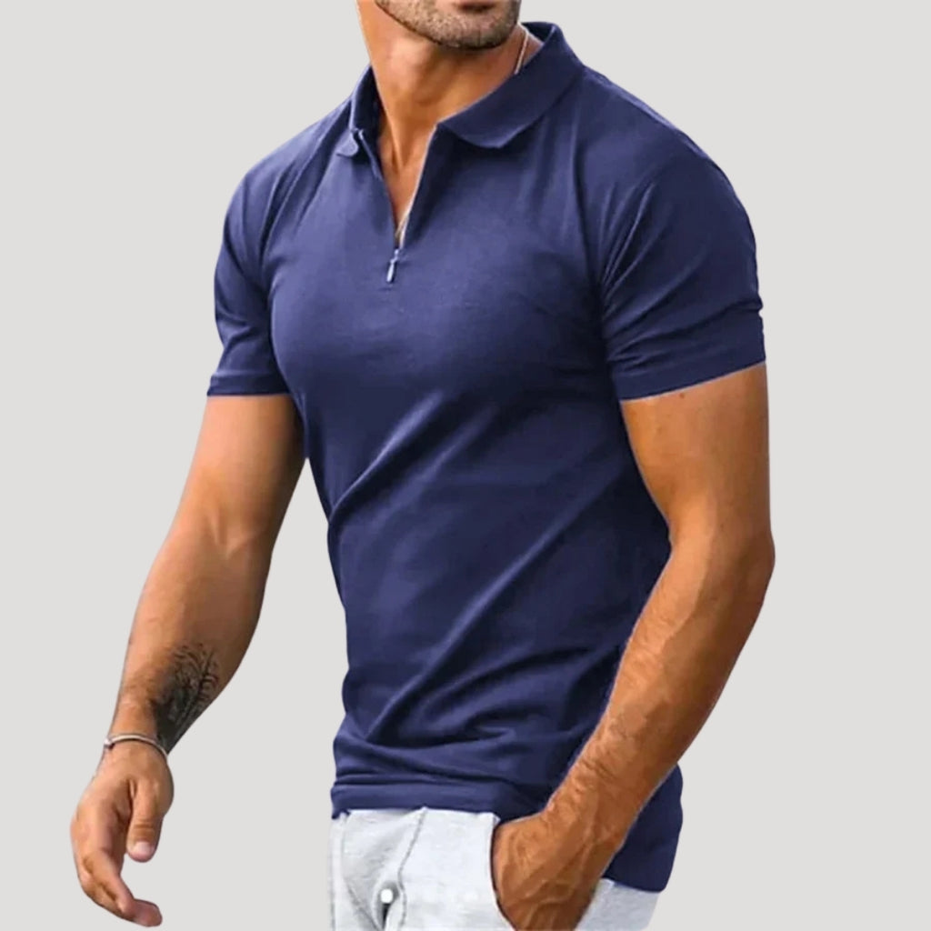 Mens Polo Shirt Short Sleeve Casual Shirt Zip Collar