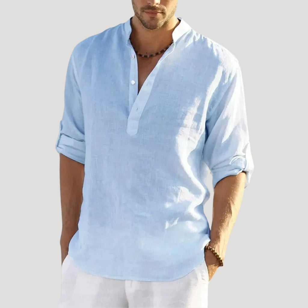 Men’s Linen Shirt Long Sleeve Casual Button Up Summer Top