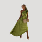 Women’s Dress Formal Cocktail Midi One Shoulder Pleated