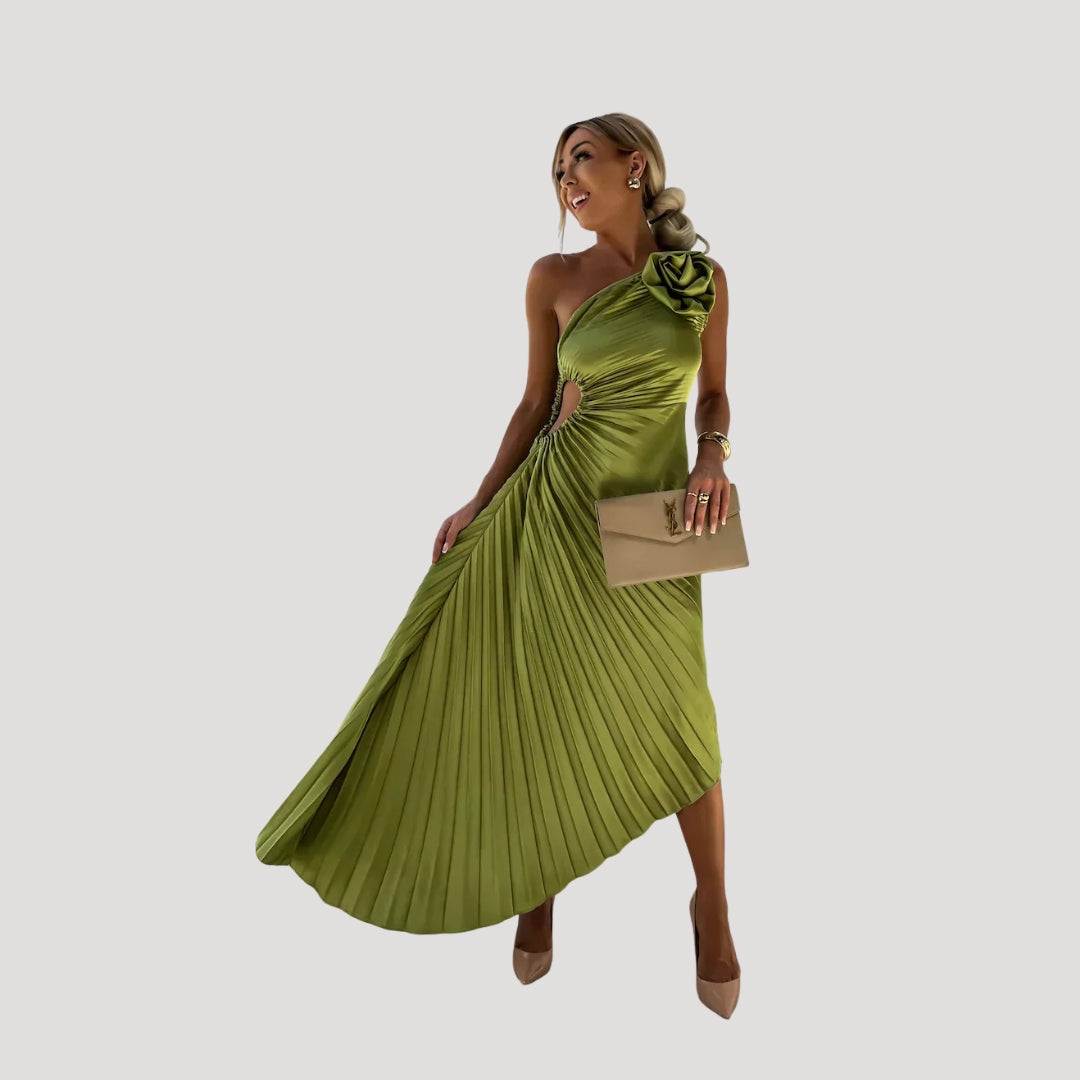 Women’s Dress Formal Cocktail Midi One Shoulder Pleated