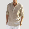 Men’s Linen Shirt Long Sleeve Casual Button Up Summer Top