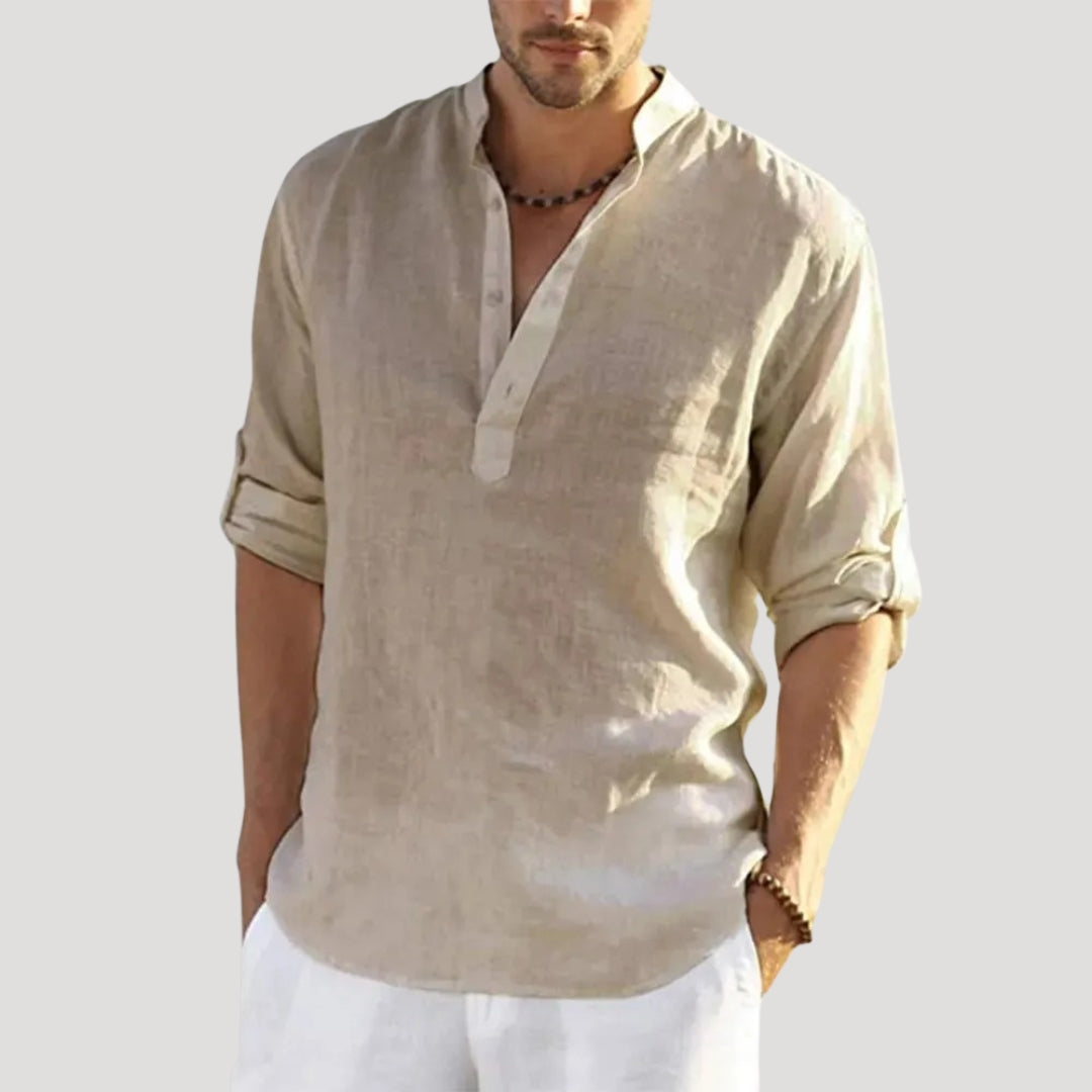 Men’s Linen Shirt Long Sleeve Casual Button Up Summer Top
