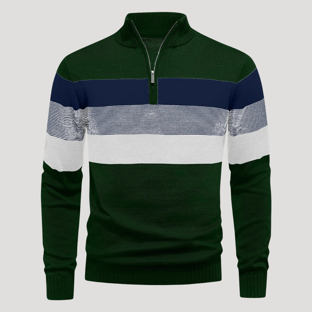 Men’s Striped Quarter Zip Sweater Casual Knit Pullover Top