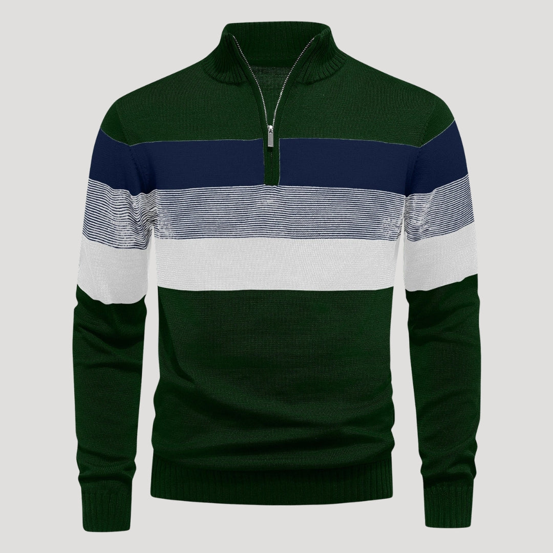 Men’s Striped Quarter Zip Sweater Casual Knit Pullover Top