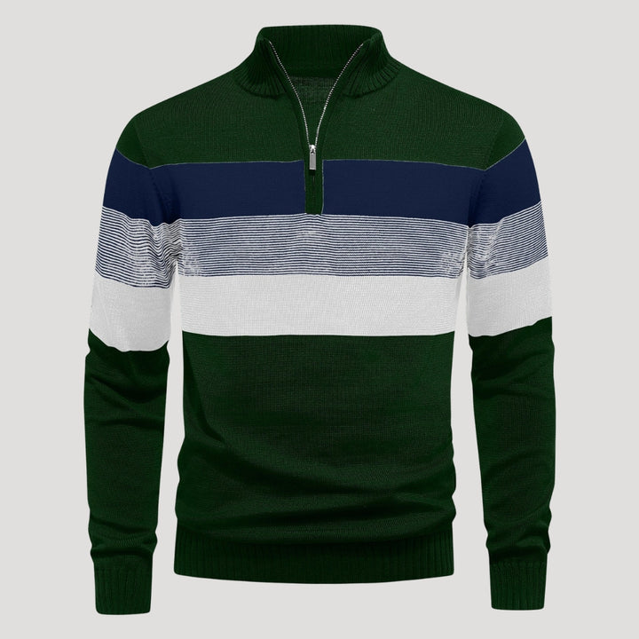 Men’s Striped Quarter Zip Sweater Casual Knit Pullover Top